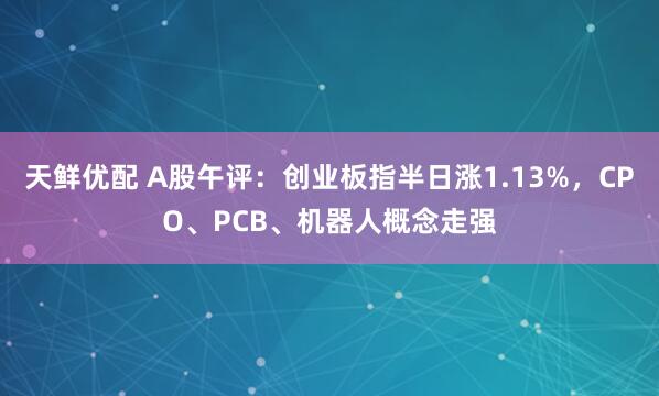 天鲜优配 A股午评：创业板指半日涨1.13%，CPO、PCB、机器人概念走强